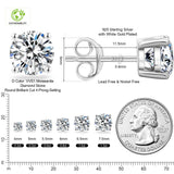 Moissanite Stud Earrings for Women & Men, D Color VVS1 Certified Moissanite, 925 Sterling Silver / 14K Gold Plated