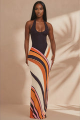 Halter Neck Maxi Dress with Abstract Print