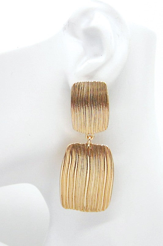 Textured Linked Square Post Earrings
