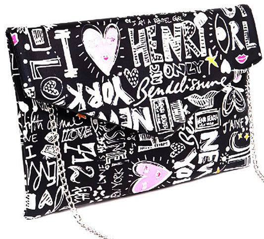 Doodle Print Crossbody Clutch