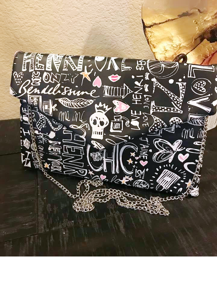 Doodle Print Crossbody Clutch