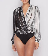 Striped Body Suit - Black & White - Impulsive Fashion